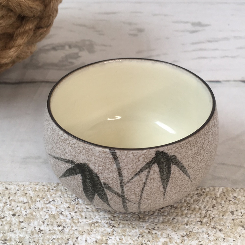 Ceramic Glazed Bamboo Jar Trinket Dish Japan Asian